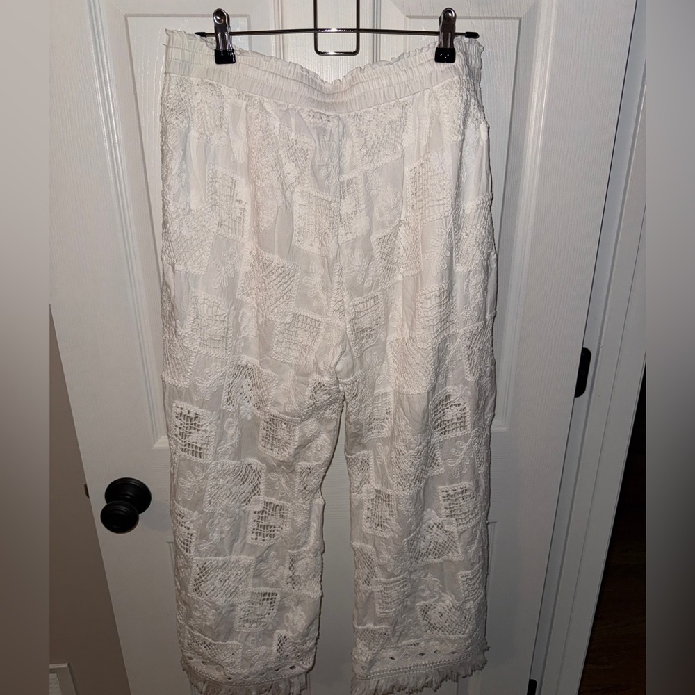 Johnny Was Monic Pant White Embroidered Pants with Fringe Hem - Picture 5 of 5